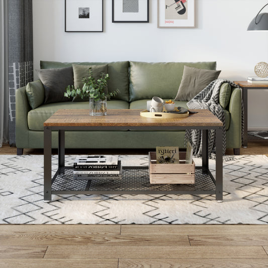 Retro Industrial Coffee Table, Antique / Warm Grey Wood Grain Color