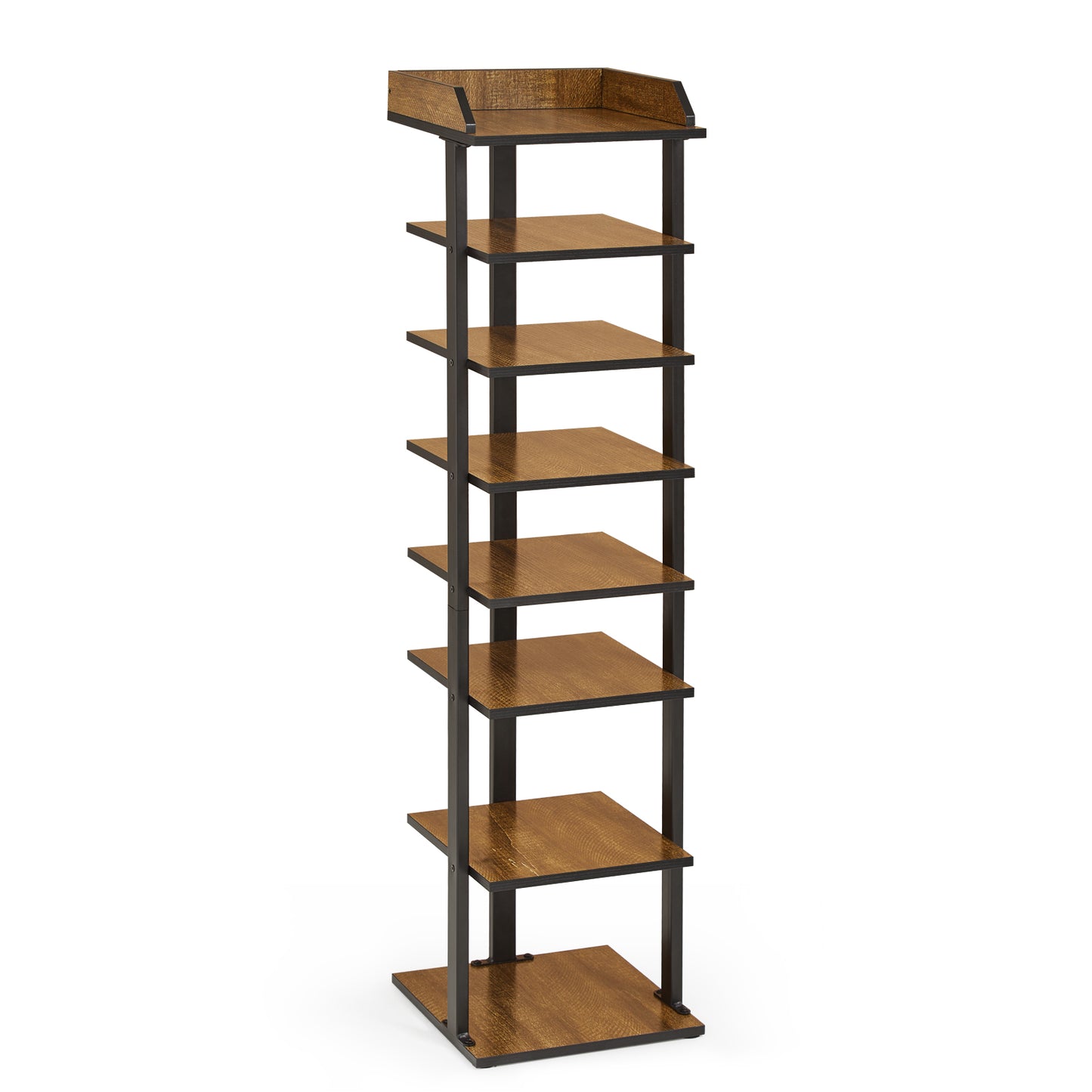 Mondeer Free Standing Shoe Rack, 8 Tier Narrow Tall Organizer Shelf for 8 Pairs in Small Space Entryway Hallway, Industrial Style Wooden Metal 11" D x 11" W x 44.5" H Inches (Rustic Brown)