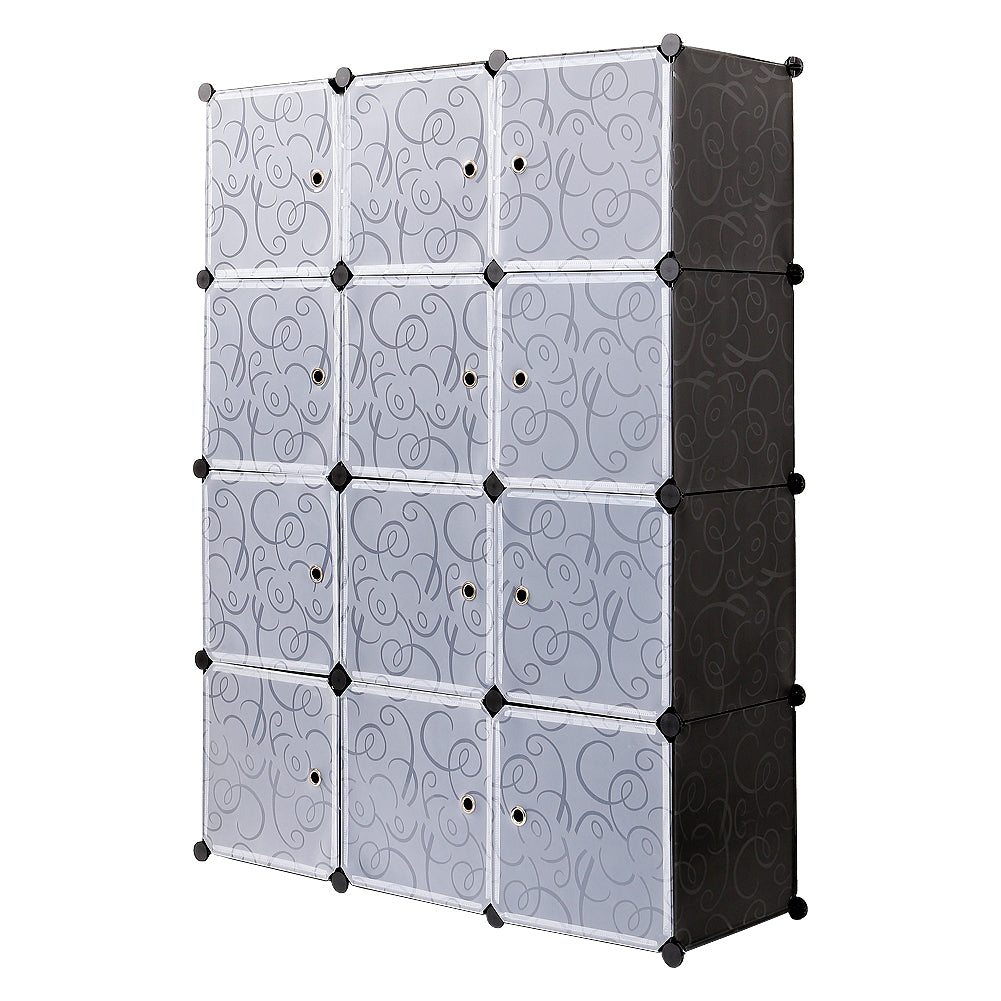 Bedroom PP Storage Wardrobe, 12 /20Cubes, with White Door Panel Twill Printed