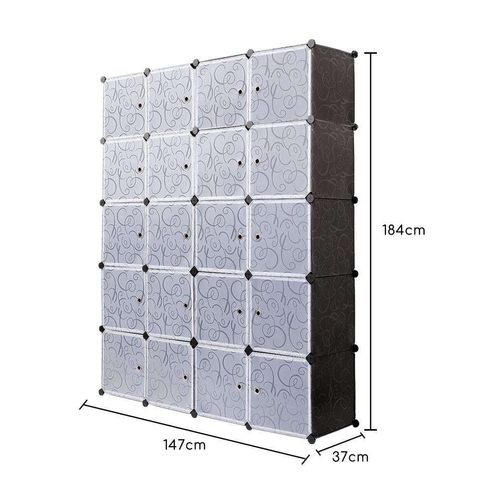 Bedroom PP Storage Wardrobe, 12 /20Cubes, with White Door Panel Twill Printed