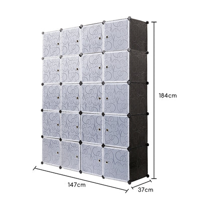 Bedroom PP Storage Wardrobe, 12 /20Cubes, with White Door Panel Twill Printed