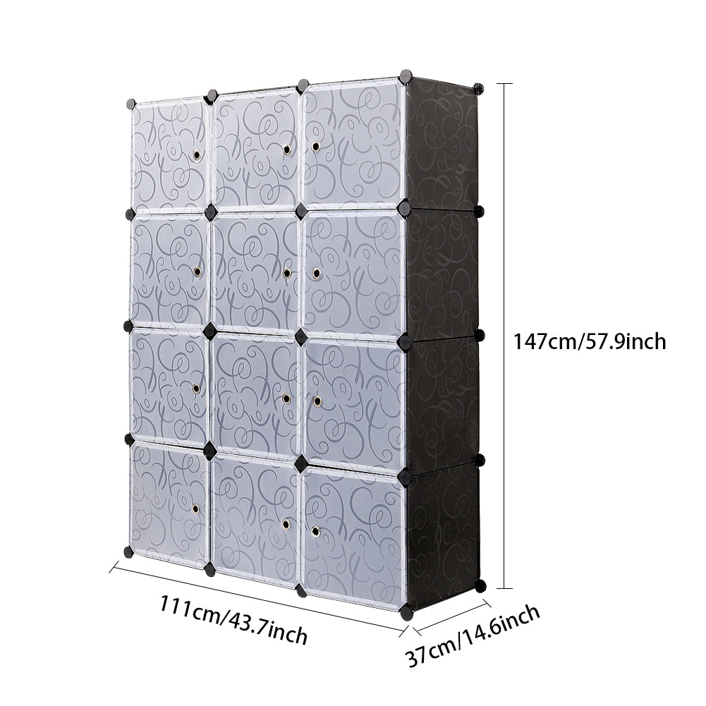 Bedroom PP Storage Wardrobe, 12 /20Cubes, with White Door Panel Twill Printed