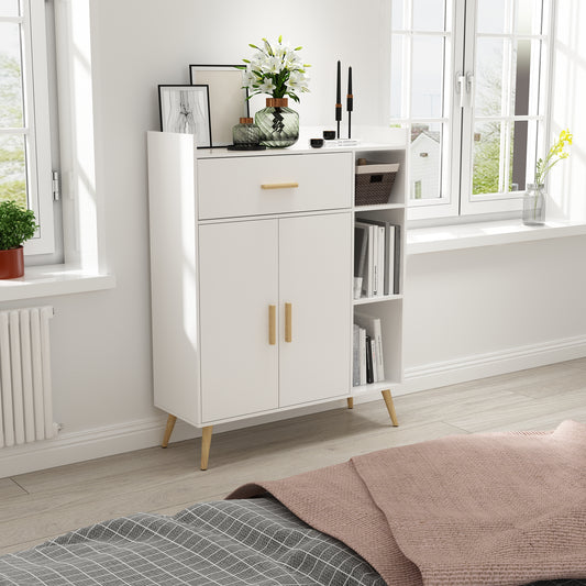 Modern Storage Cabinet, White Color, 2 Doors and Single Drawer