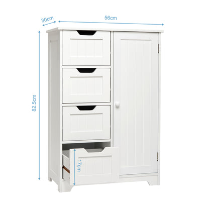 Simple Bathroom Cabinet, White Color, Single Door and 4 Drawers