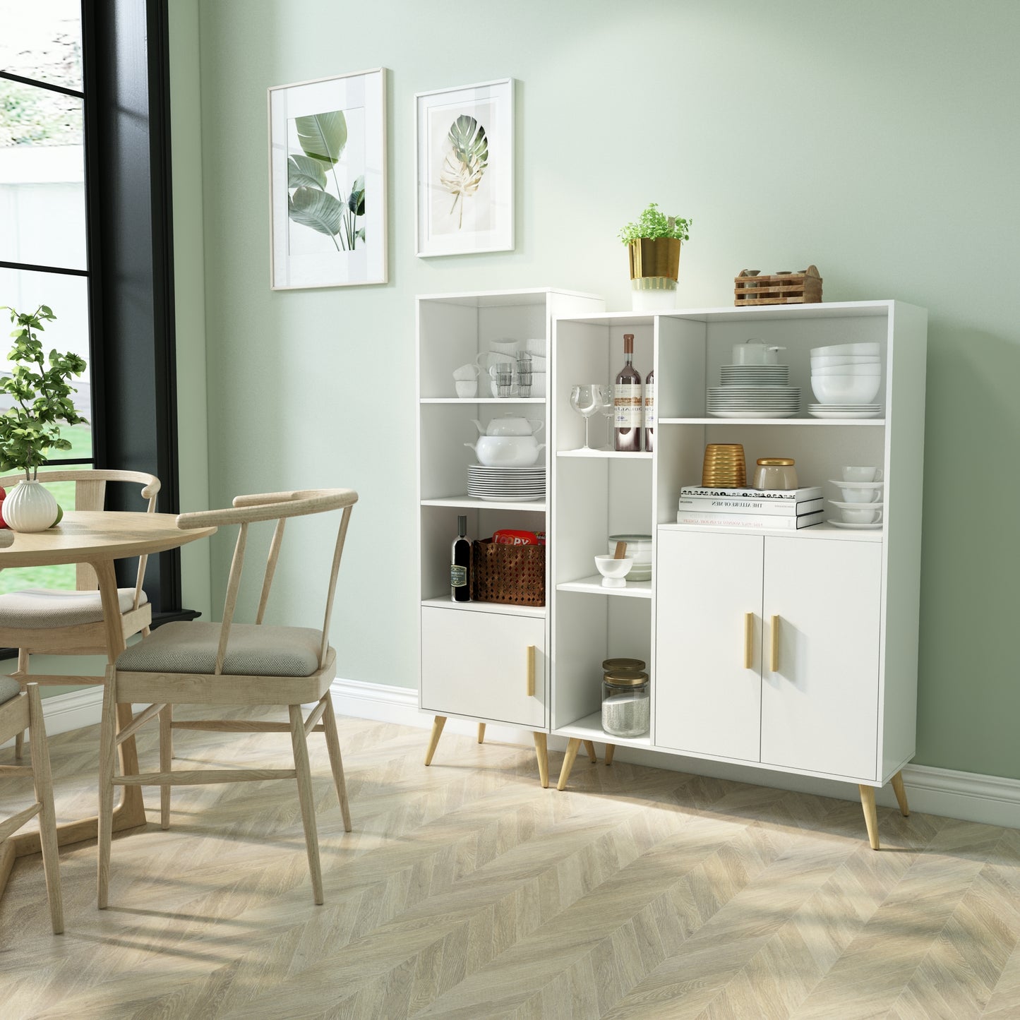 Modern Storage Cabinet, White Color, Single Raw and Multilayer
