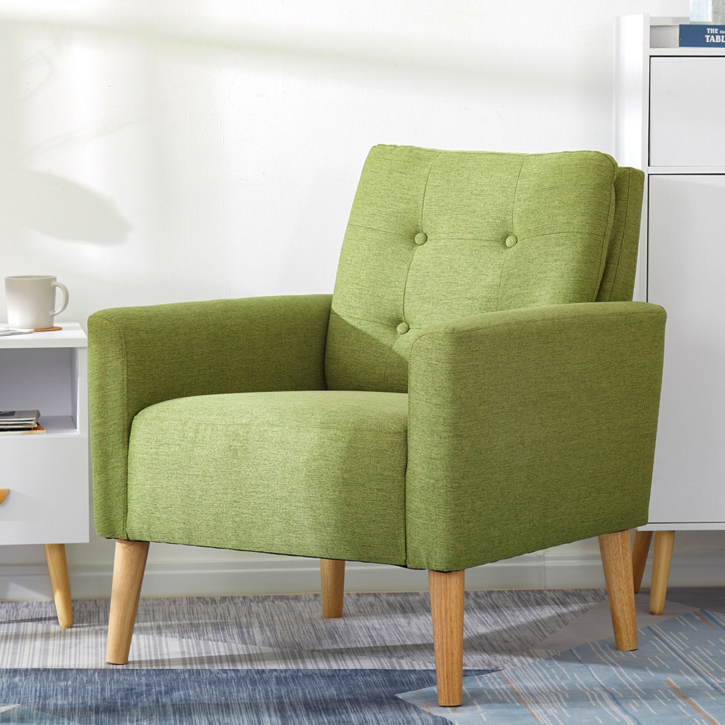 Style Armchair, Grass Green/Lemon Yellow Color, Solid Wood Legs