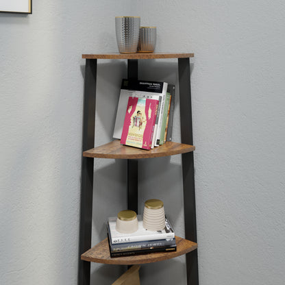 Corner Ladder Shelf, Antique Wood Grain Color, Four-layer Open Design