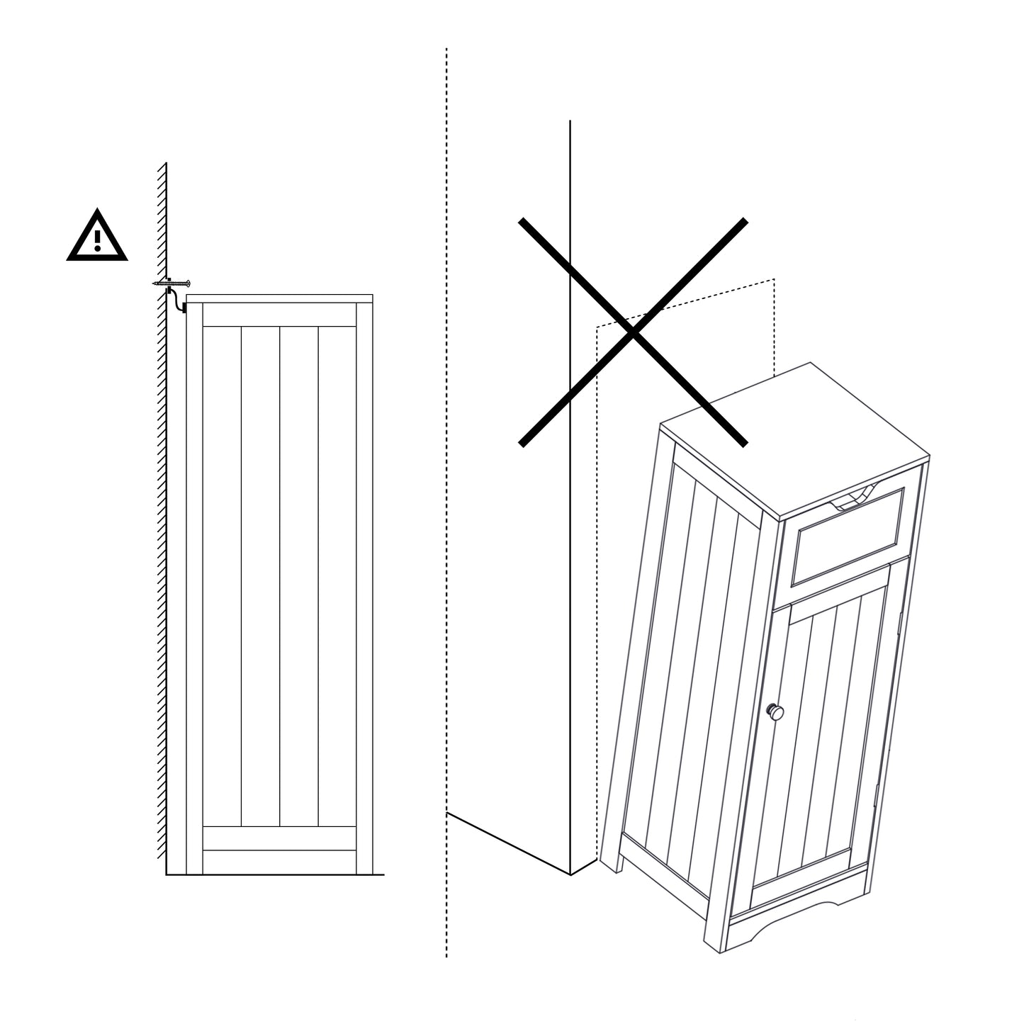 Simple Bathroom Cabinet, White Color, Single Raw, Drawer, and Door