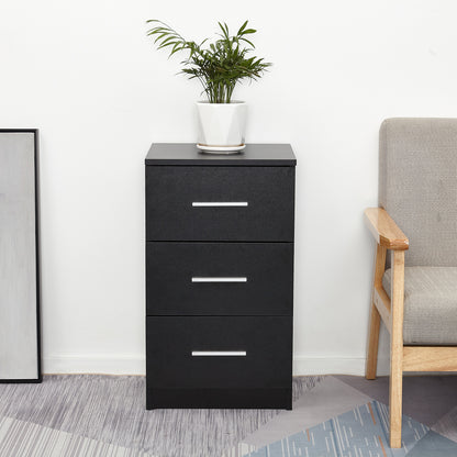 Bedside Cabinet, White/ Black Color, Matte Coating, 3 Drawers