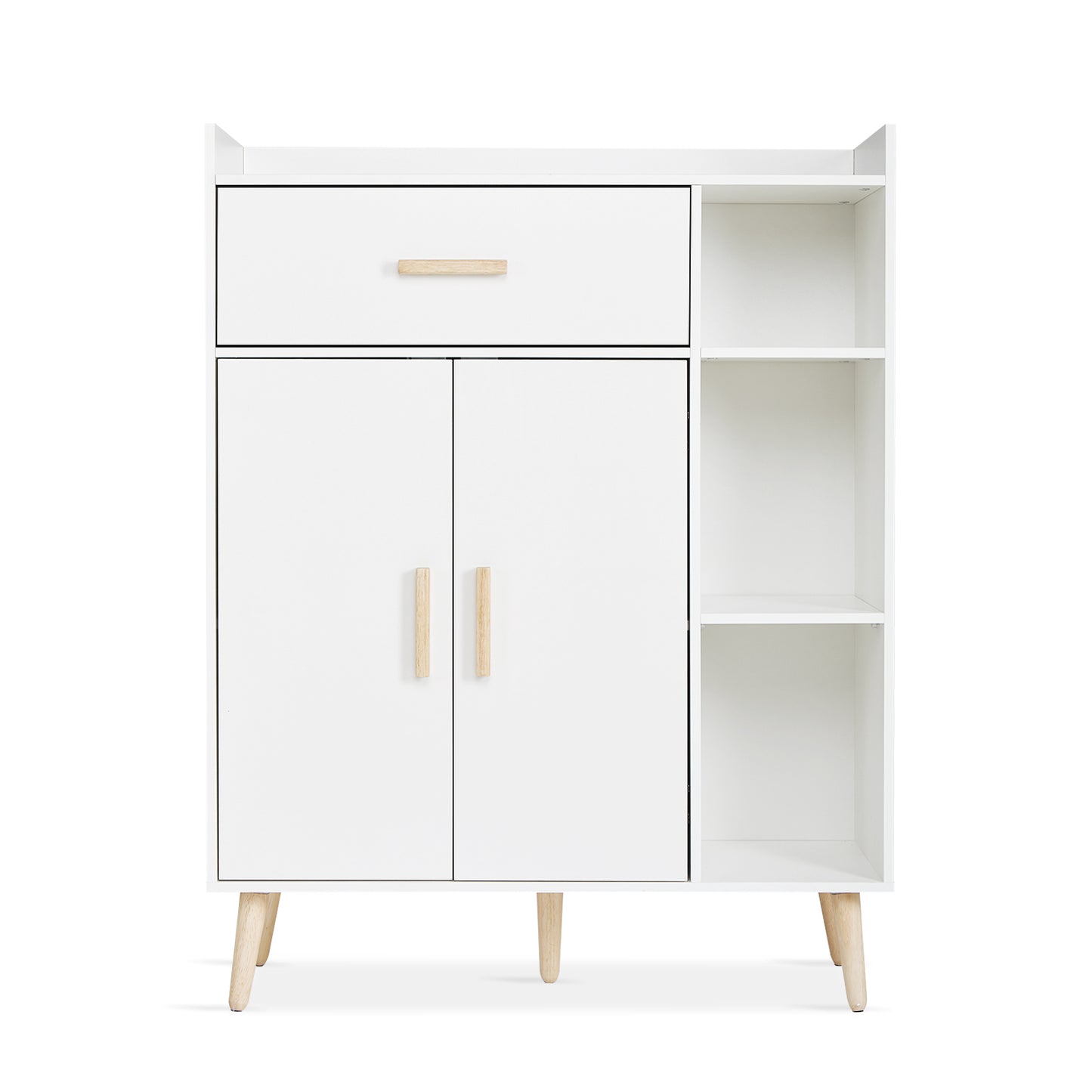 Modern Storage Cabinet, White Color, 2 Doors and Single Drawer