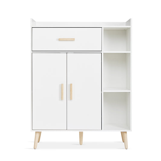 Modern Storage Cabinet, White Color, 2 Doors and Single Drawer