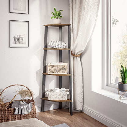 Corner Ladder Shelf, Antique Wood Grain Color, Four-layer Open Design