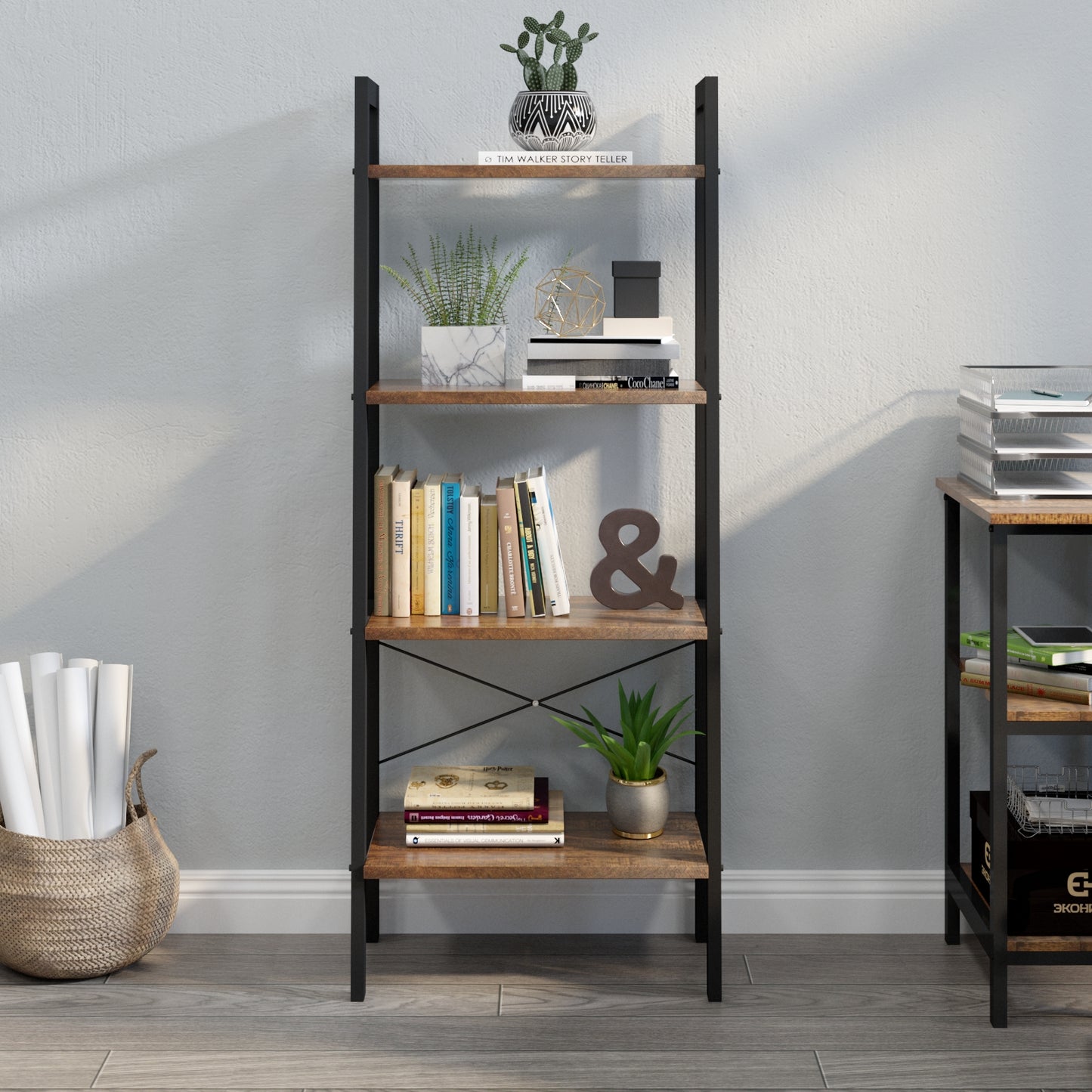 Multi-functional Ladder Shelf, Antique Wood Grain Color