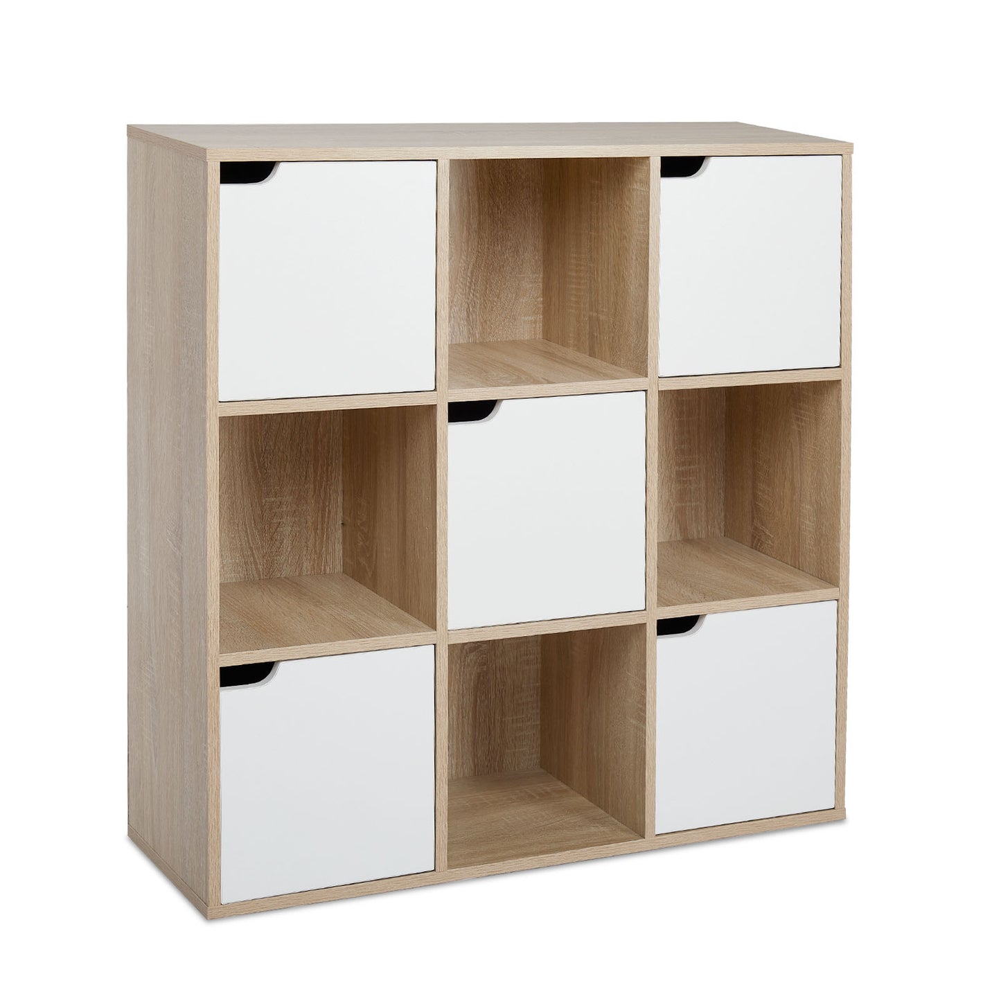 Modern Bookcase, 9 Opening Storage Cubes and Doors
