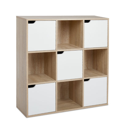 Modern Bookcase, 9 Opening Storage Cubes and Doors