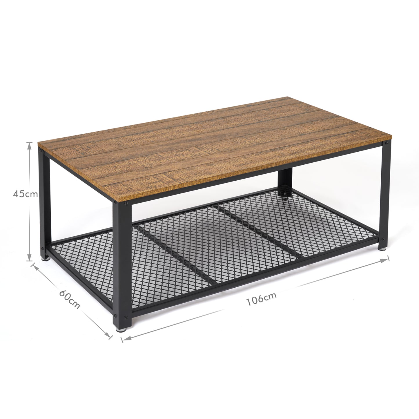 Retro Industrial Coffee Table, Antique / Warm Grey Wood Grain Color