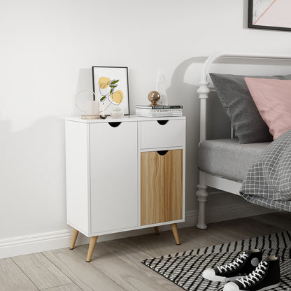 Modern Storage Cabinet, White and Oak Color Matching, 2 Doors and Single Drawer