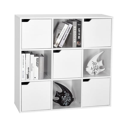 Modern Bookcase, 9 Opening Storage Cubes and Doors