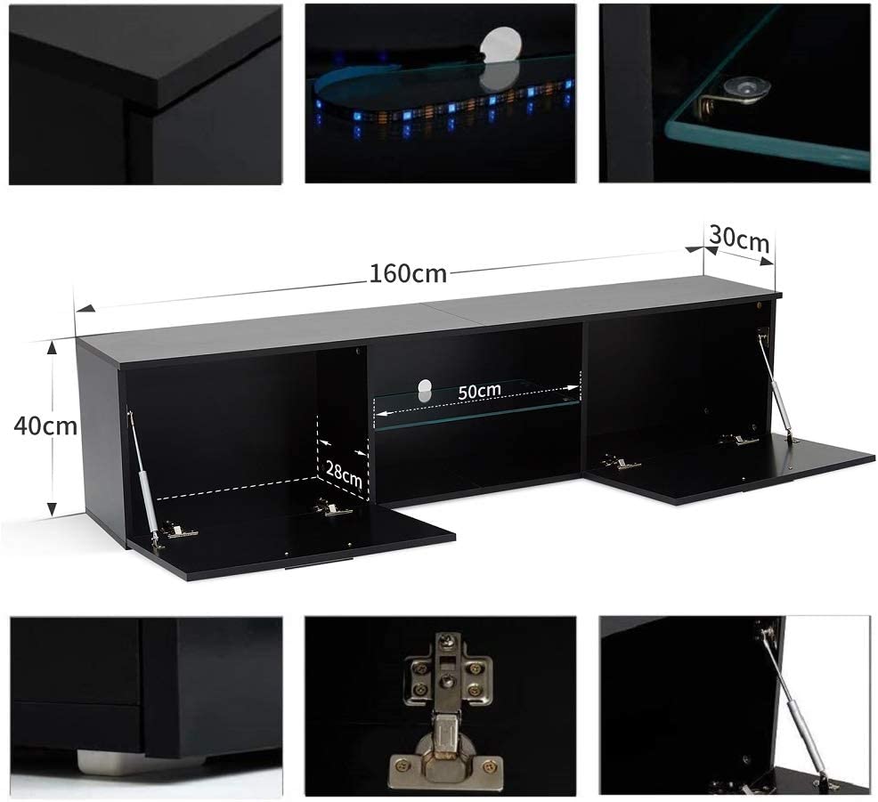 LED TV Cabinet, Black/White Color, Large Storage Space