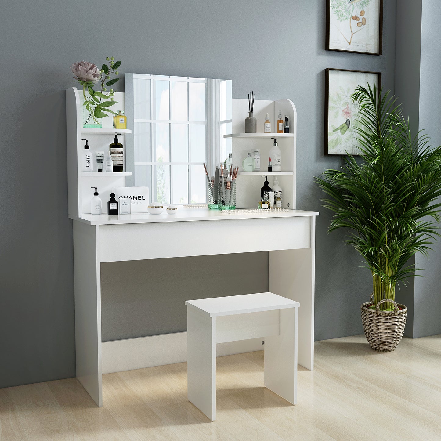 Dressing Table Set, Large Storage Space, Providing Mirror, Drawer, Stool