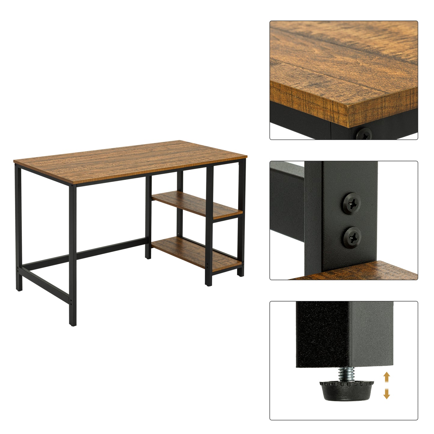 Retro Industrial Computer Table for Home Office, with Open Storage Spaces