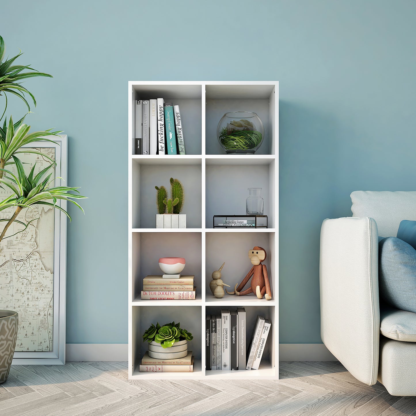Modern Bookcase,8 Opening Storage Cubes
