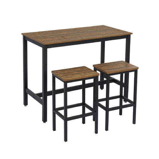 Retro Industrial Bar Table Sets, Dark Wood Grain Color