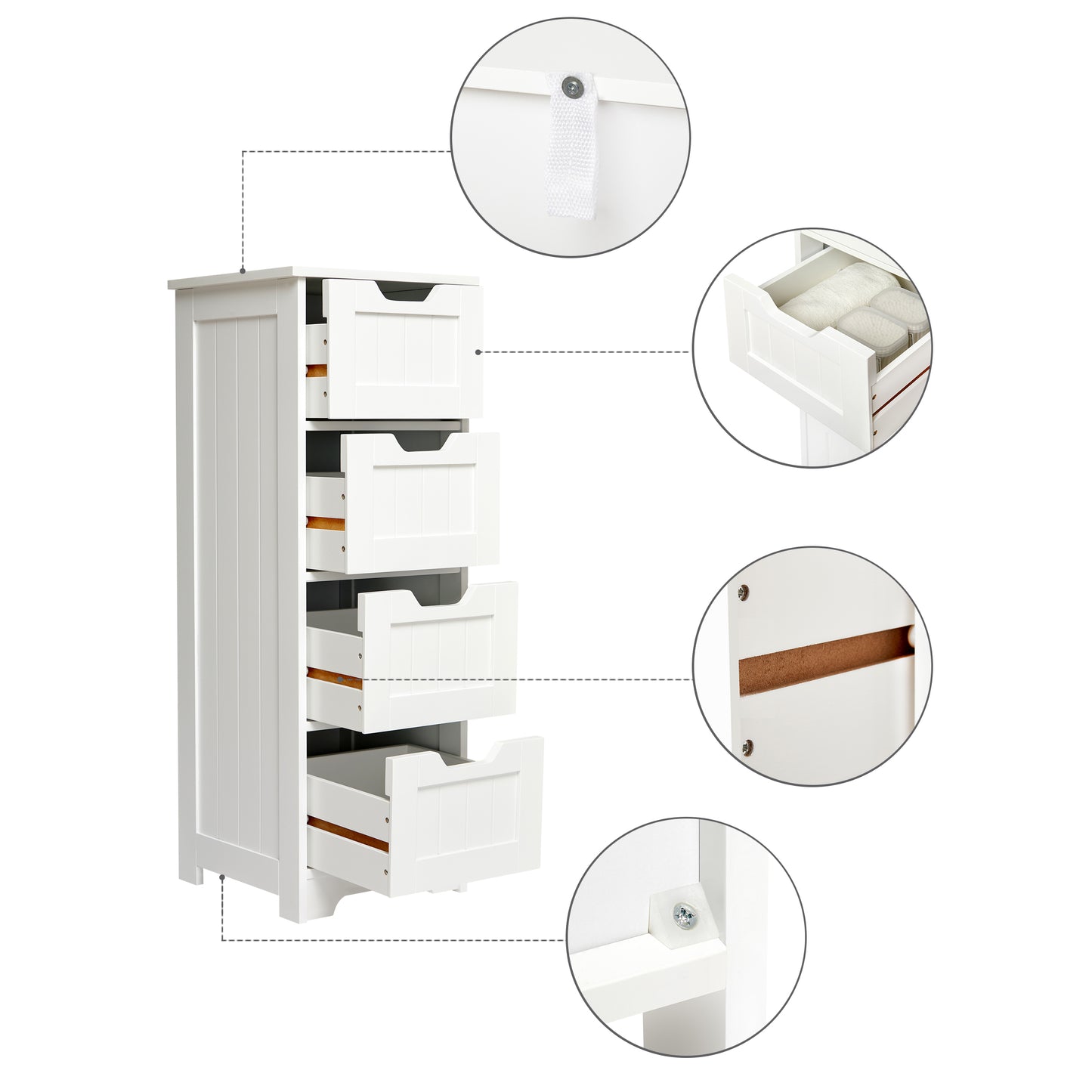 Simple Bathroom Cabinet, White Color, Single Raw and 4 Drawers