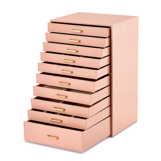 Jewelry Box, Pink/Black/White Color, Large Storage Space, Multi Movable Wide Drawers
