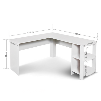 Black L-shaped Computer Corner Desk, with 2 Storage Shelves