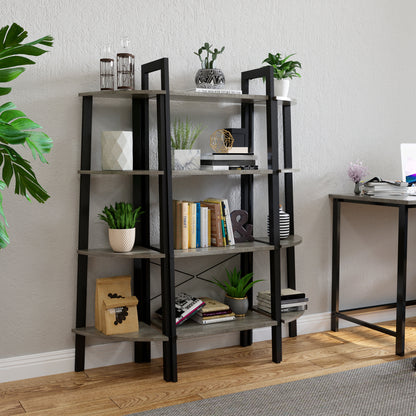 Corner Ladder Shelf, Antique Wood Grain Color, Four-layer Open Design